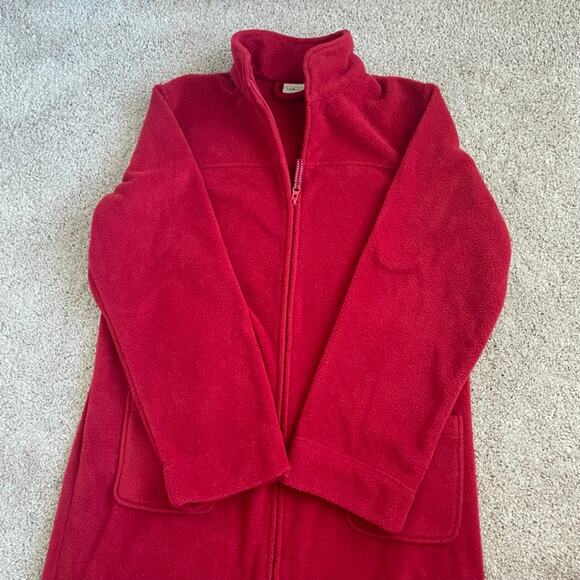 L.L.Bean Red Winter Fleece Robe Two Way Zip Front Size M Reg Pajama Duster Dress - Picture 11 of 16